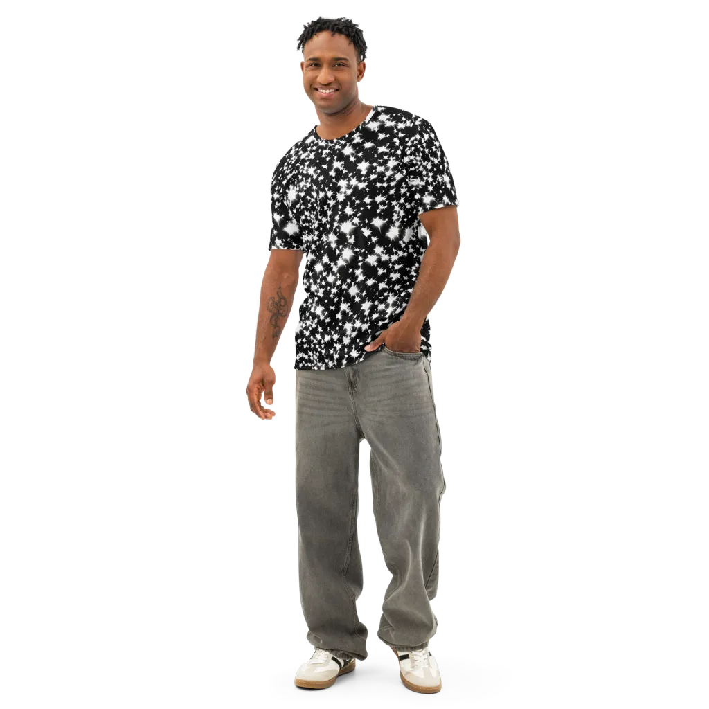 Black Starburst on Men's Cotton Crew Neck T-Shirt — Front