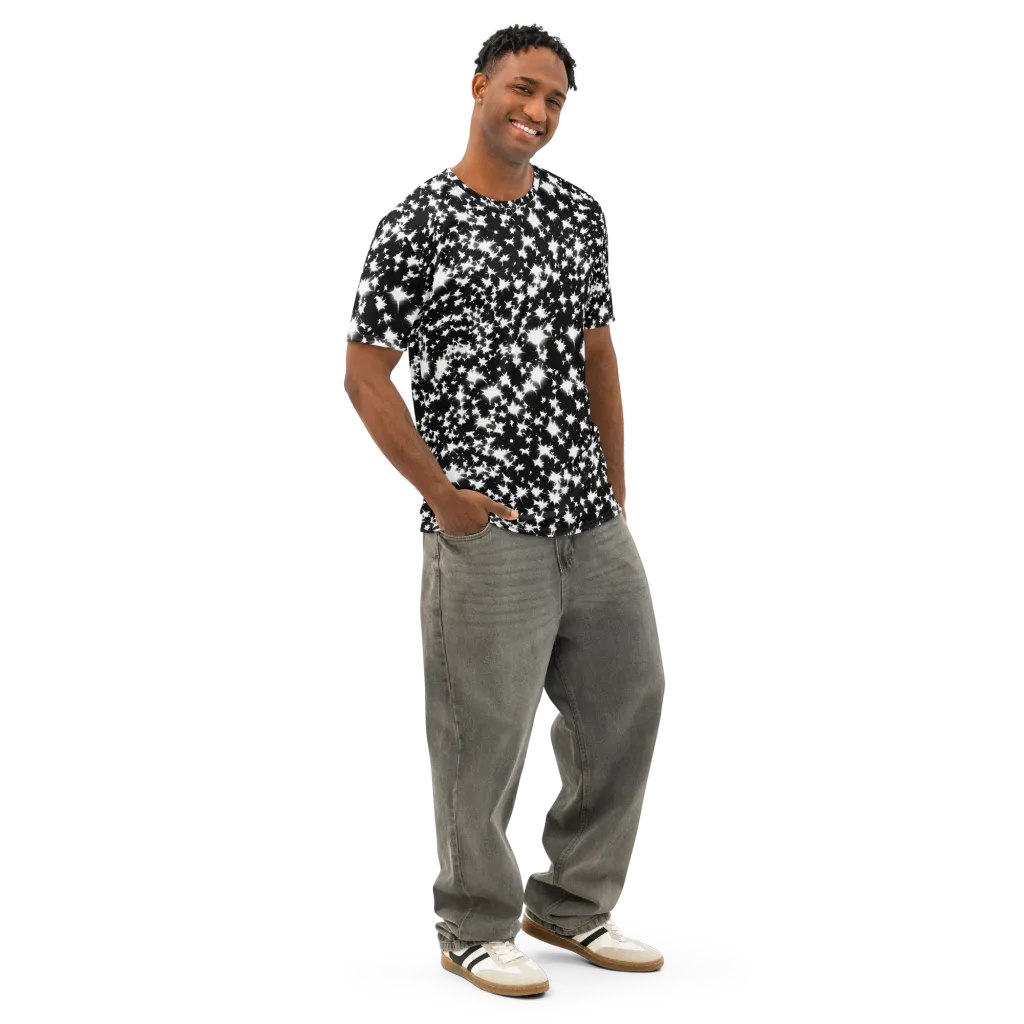 Black Starburst on Men's Cotton Crew Neck T-Shirt — Right Front