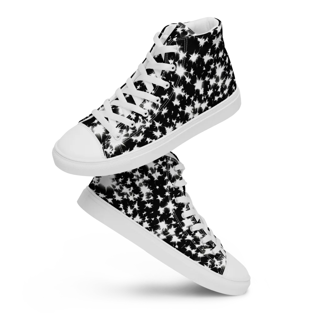 Black Starburst on Men's High Top Canvas Shoes — Front