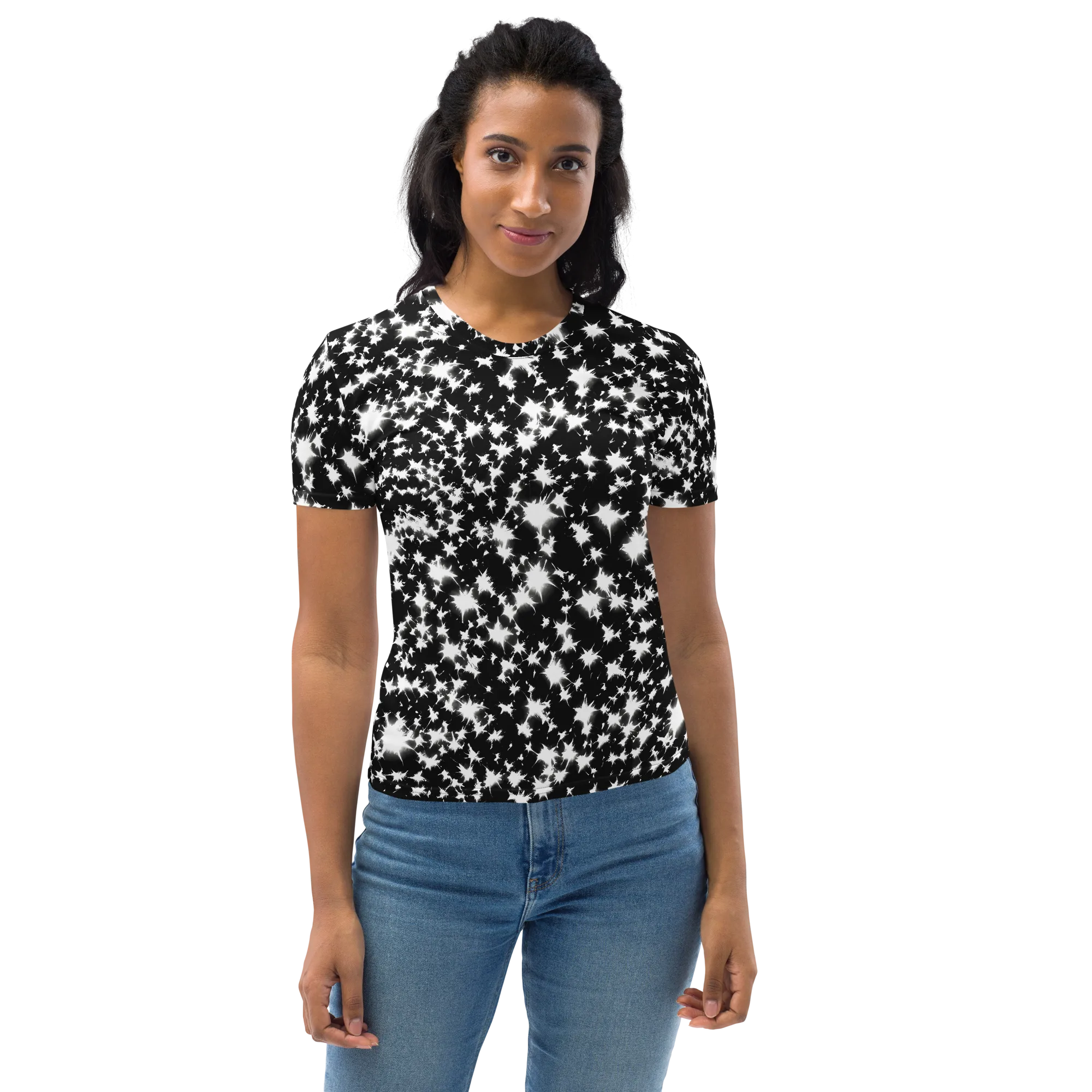Black Starburst on Women's Crew Neck T-Shirt — Front
