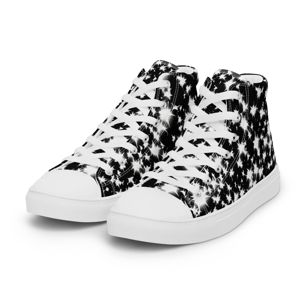 Black Starburst on Women's High Top Canvas Shoes — Left Front