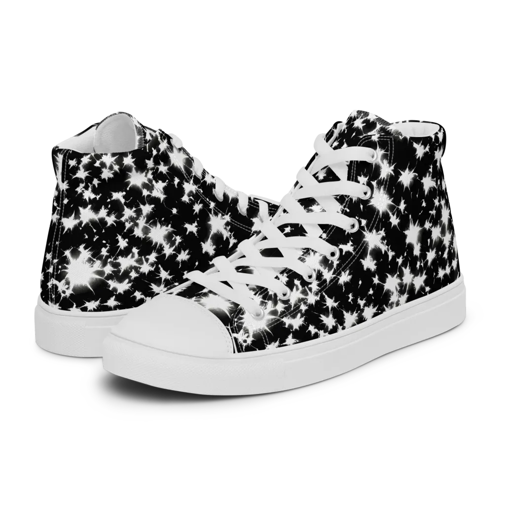 Black Starburst on Women's High Top Canvas Shoes — Left