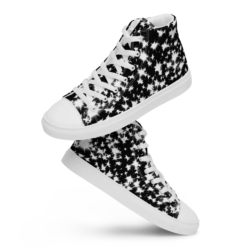 Black Starburst on Women's High Top Canvas Shoes — Front