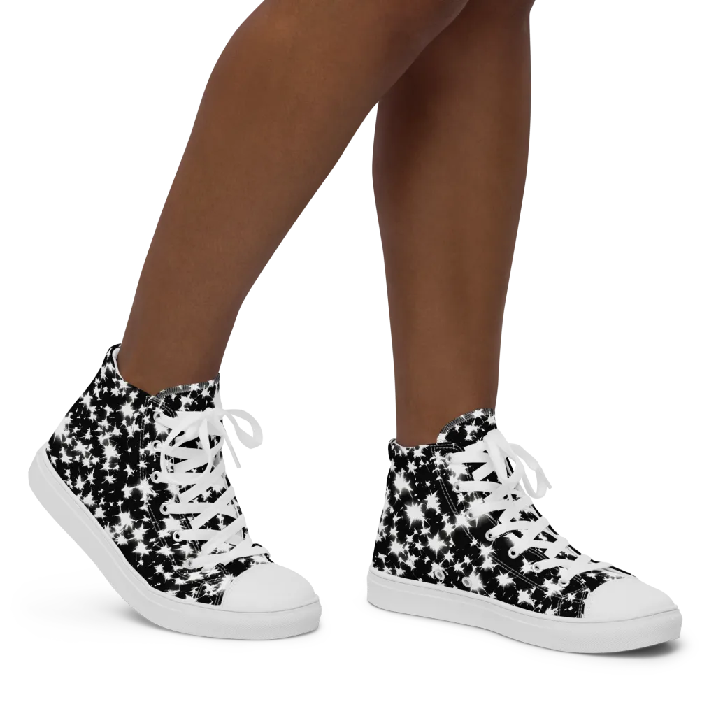 Black Starburst on Women's High Top Canvas Shoes — Right