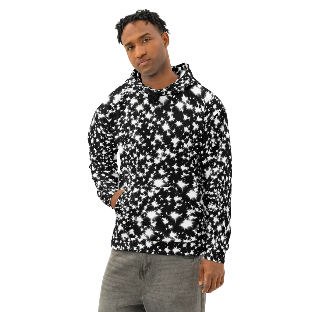 Black Starburst on Cotton Hoodie — Left Front
