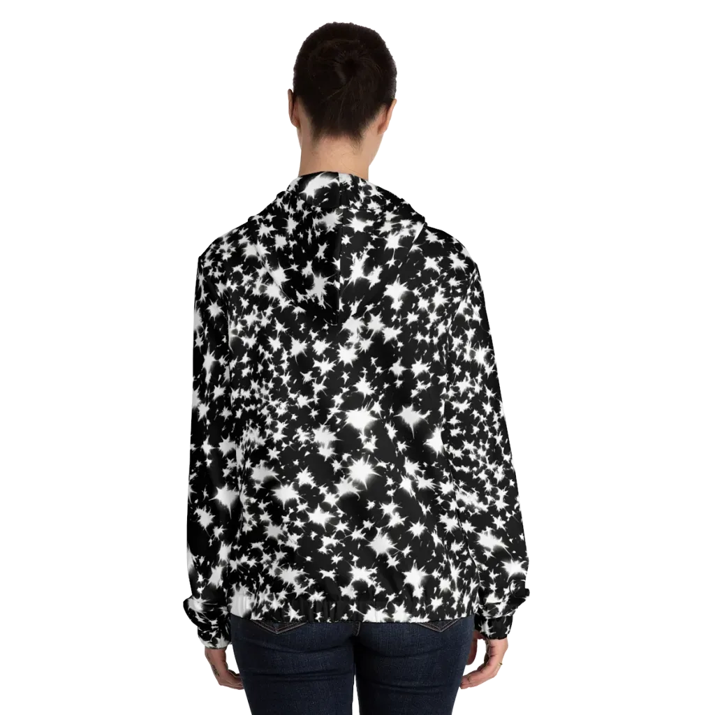 Black Starburst on Women's Full-Zip Hoodie — Back On Person