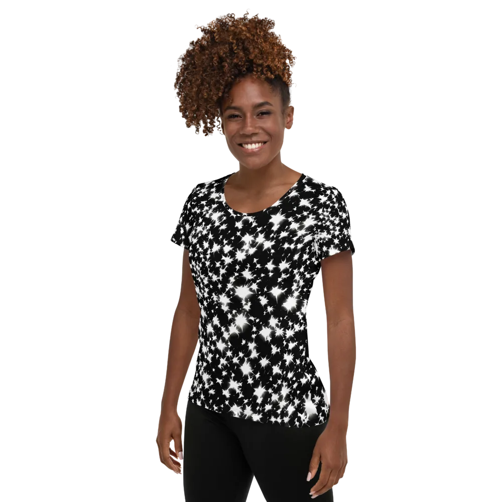 Black Starburst on Women's Athletic T-Shirt — Left