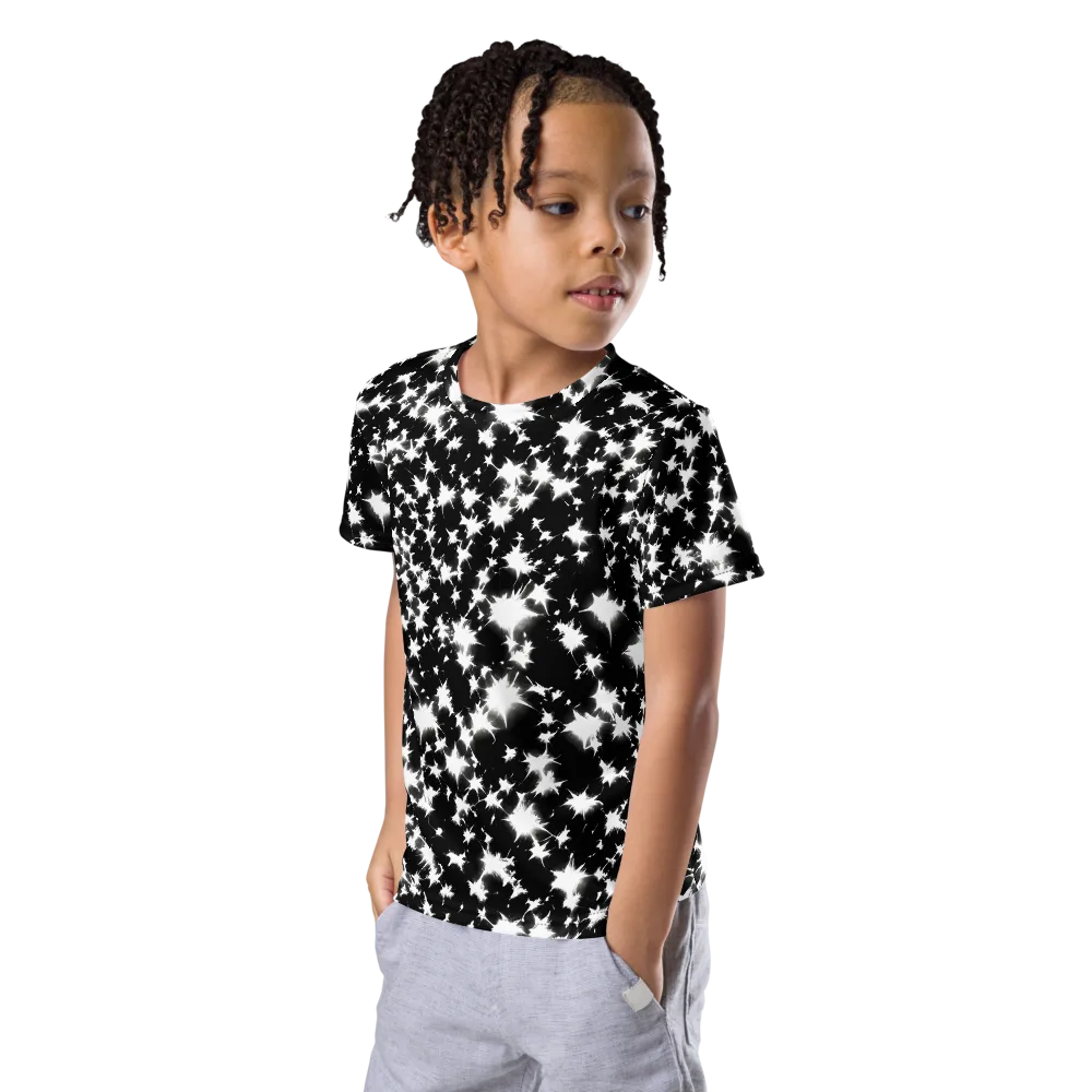 Black Starburst on Kids Crew Neck T-Shirt — Left Front