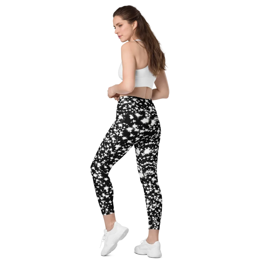 Black Starburst on Leggings with Pockets — Left Back