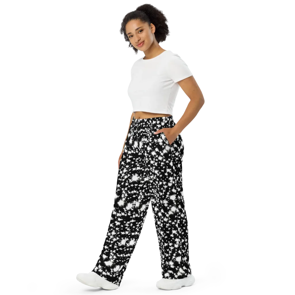 Black Starburst on Wide-Leg Pants — Left Front