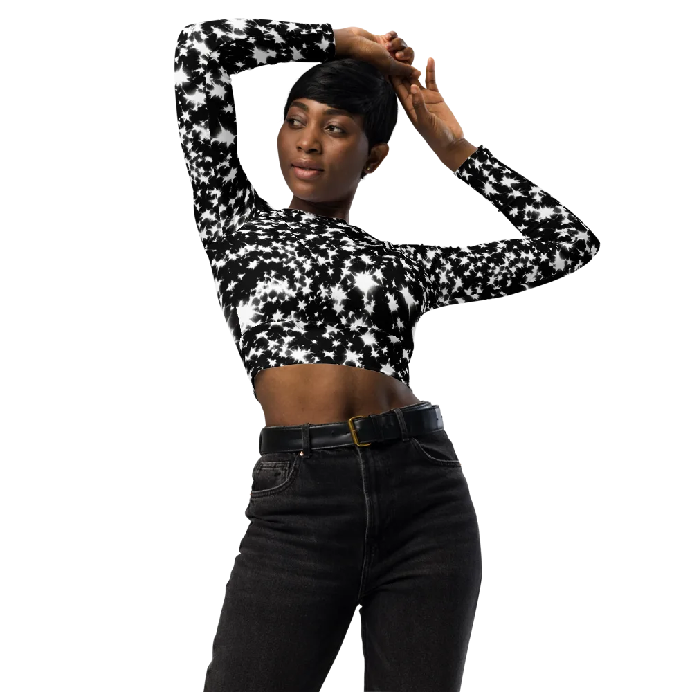 Black Starburst on Long Sleeve Crop Top — Front