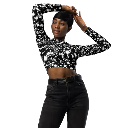 Black Starburst on a Long Sleeve Crop Top