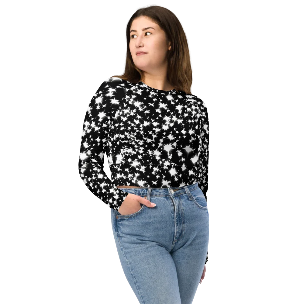 Black Starburst on Long Sleeve Crop Top — Front