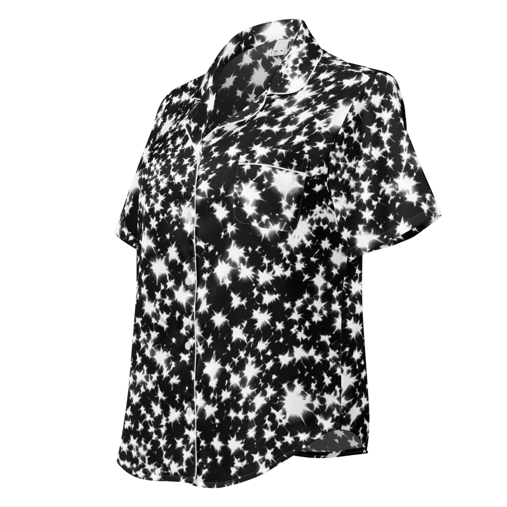 Black Starburst on Women's Short Sleeve Pajama Top — Left Front