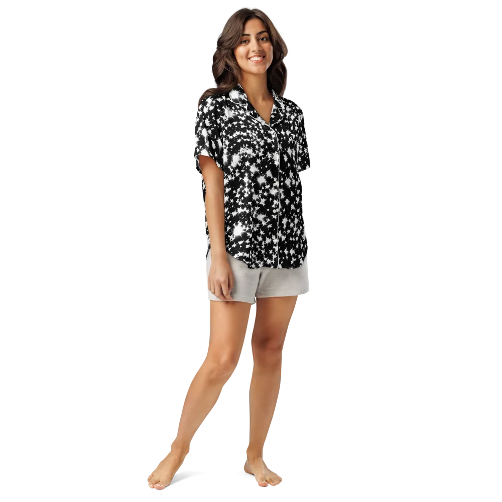 Black Starburst on Women's Short Sleeve Pajama Top — Front