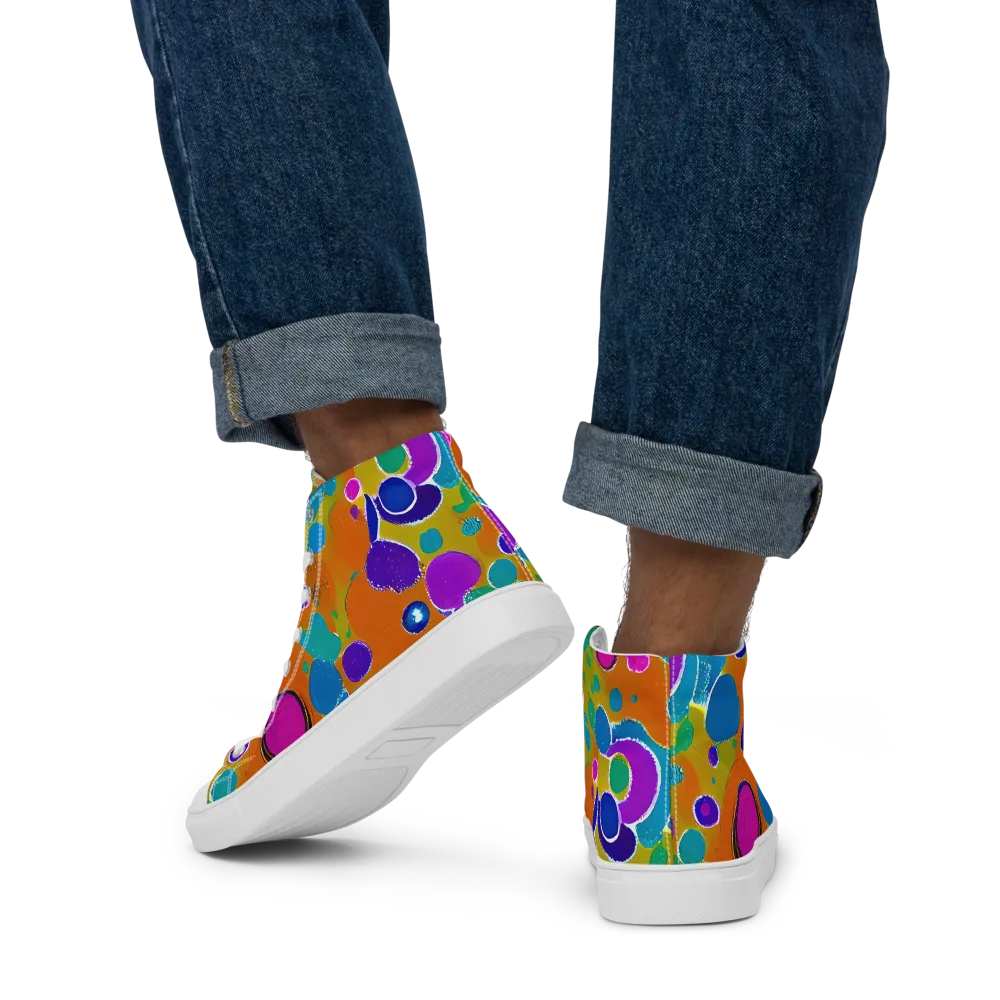 Chromatic Splash on Men's High Top Canvas Shoes — Back