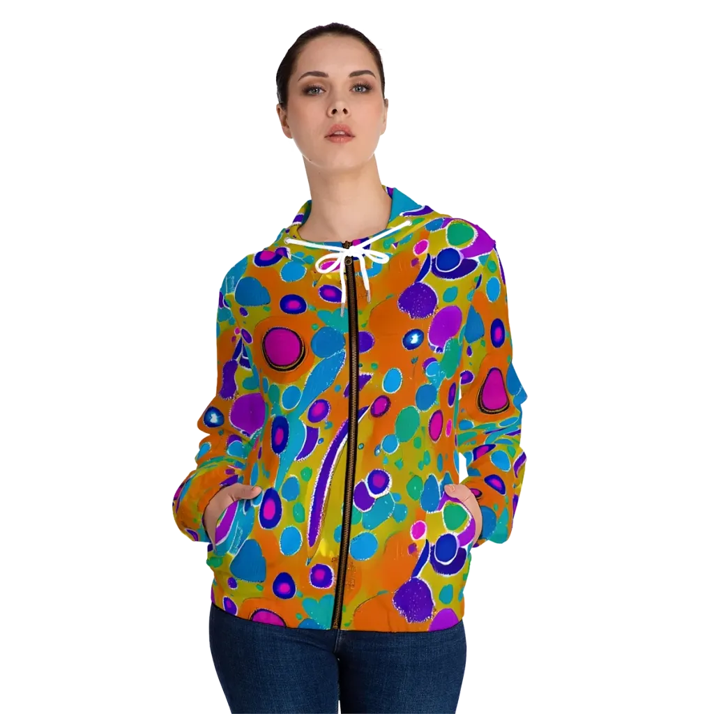 Chromatic Splash on Women's Full-Zip Hoodie — Front On Person