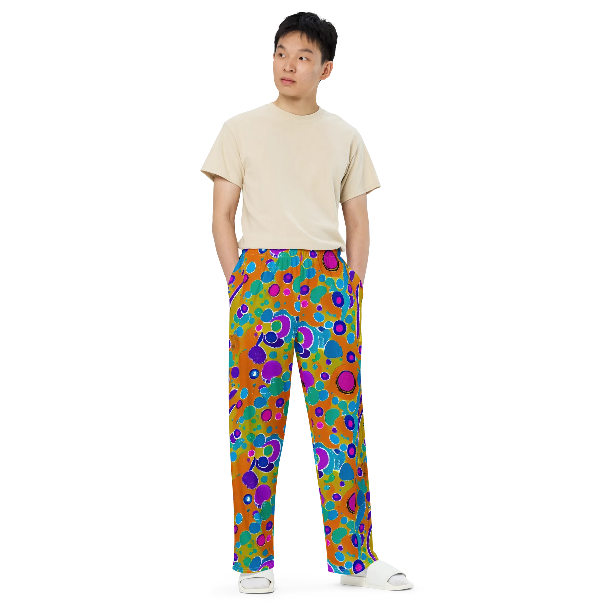 Chromatic Splash on Wide-Leg Pants — Front