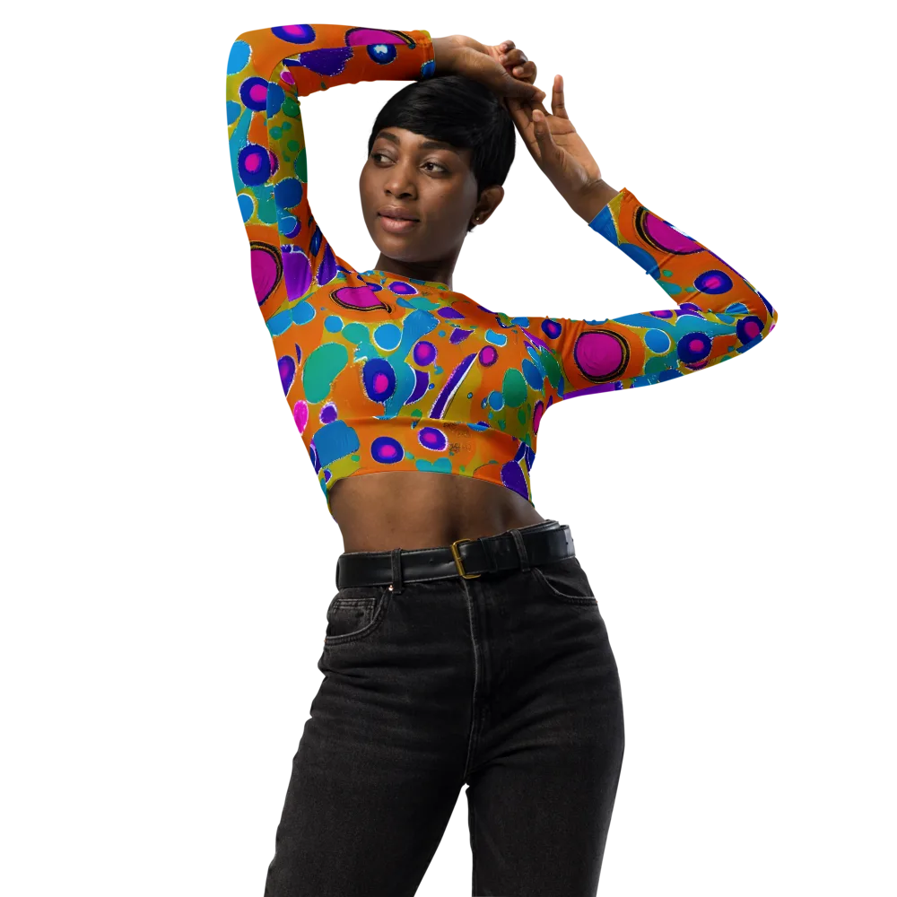 Chromatic Splash on Long Sleeve Crop Top — Front
