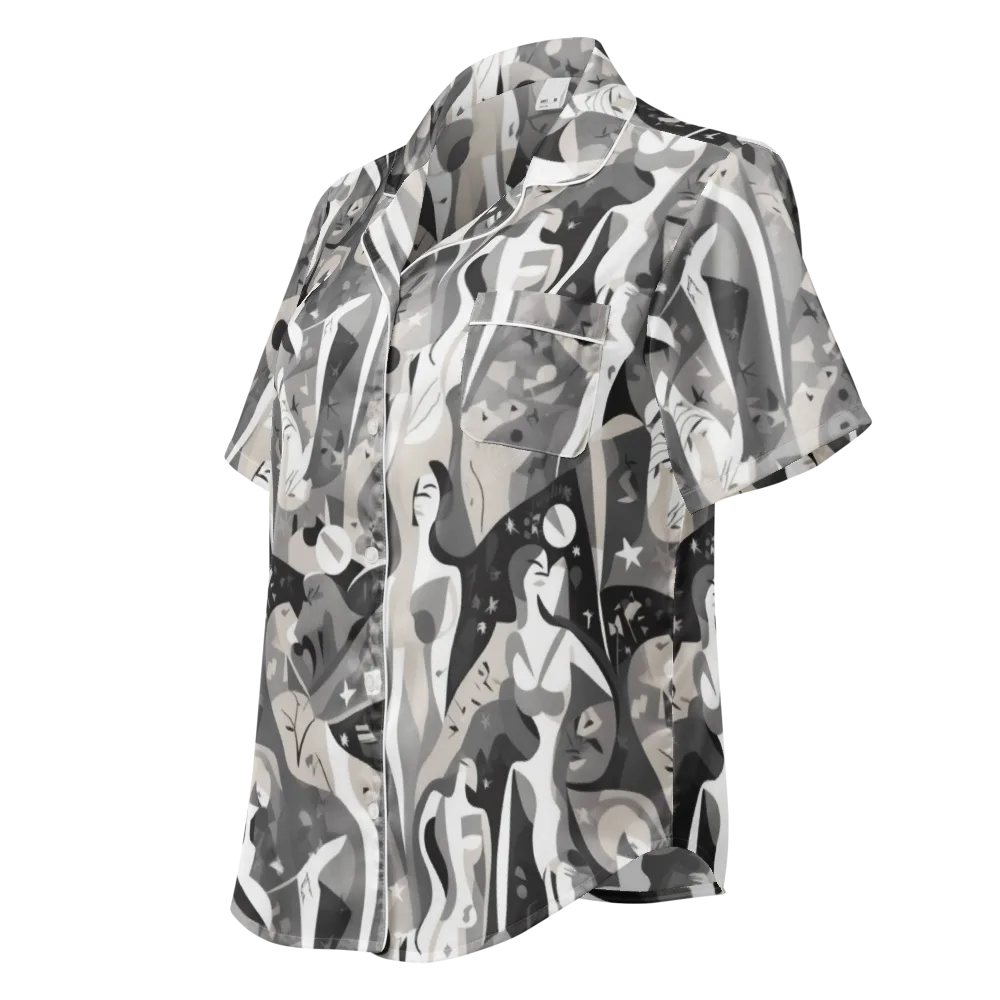 Moonlit Figures on Women's Short Sleeve Pajama Top — Left Front