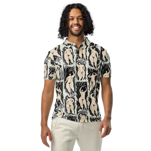 Ivory Figure Garden on a Men's Slim Fit Polo Shirt