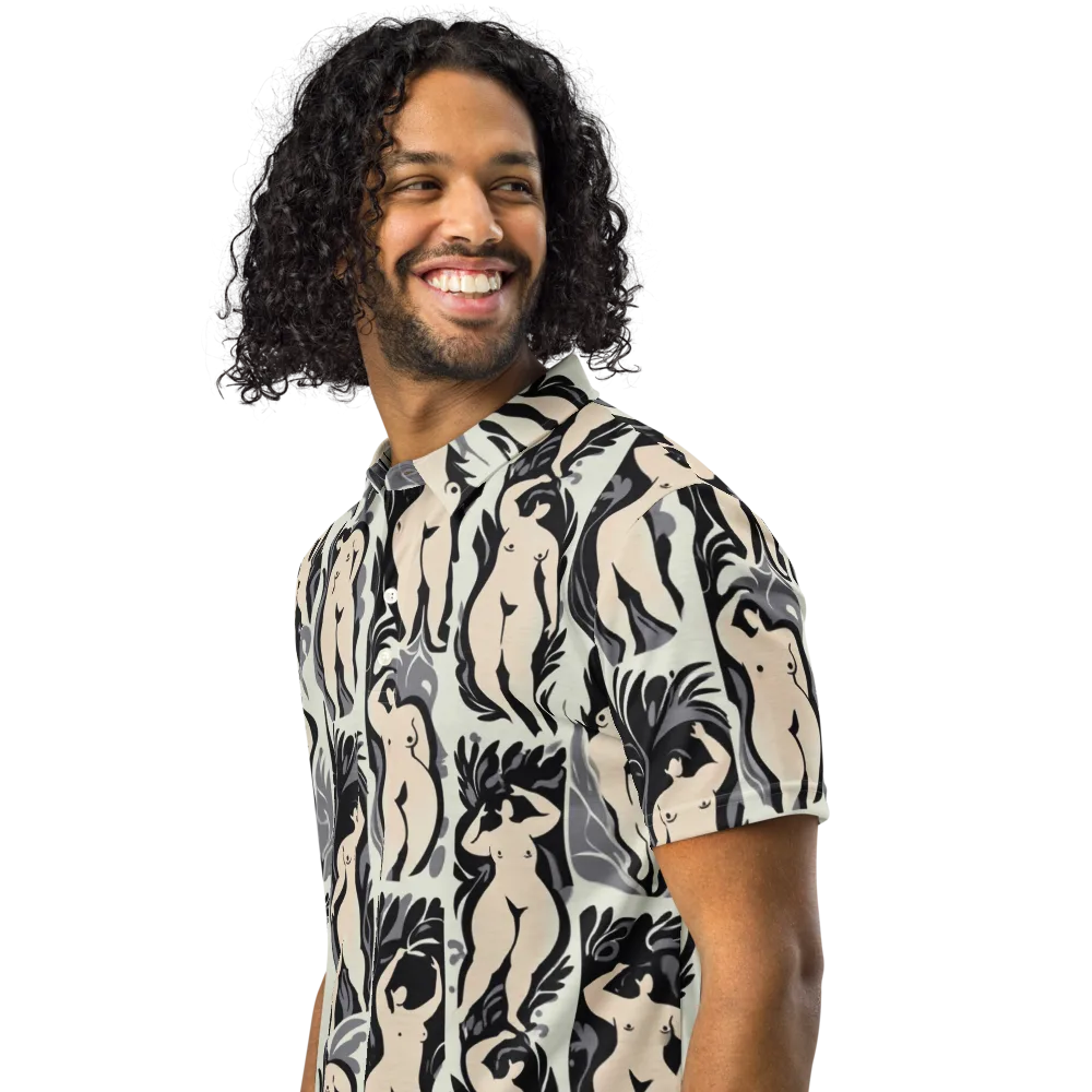 Ivory Figure Garden on Men's Slim Fit Polo Shirt — Left Front