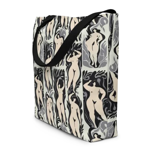 Ivory Figure Garden on a Large Tote Bag W/ Pocket