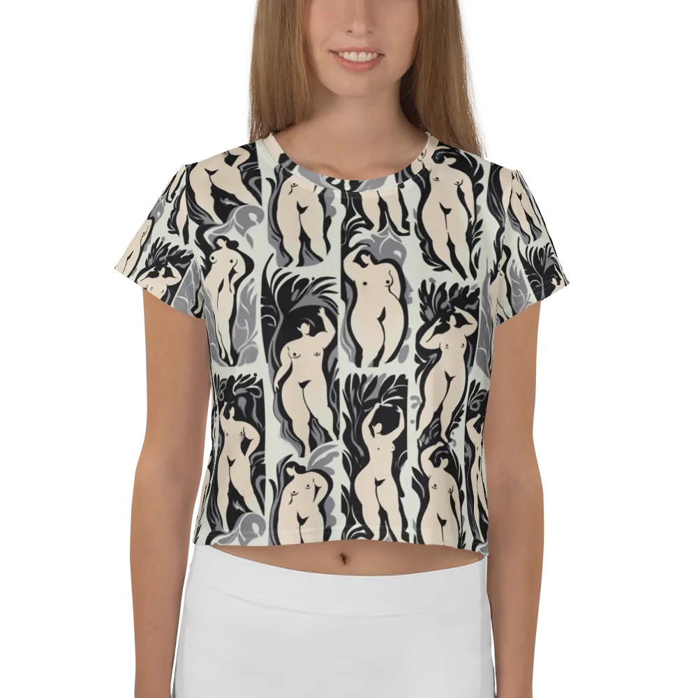 Ivory Figure Garden on Crop Tee — Front