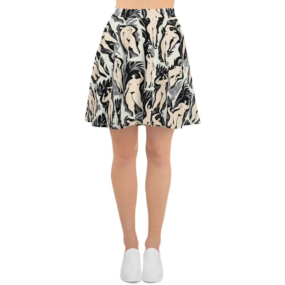 Ivory Figure Garden on Skater Skirt — Front