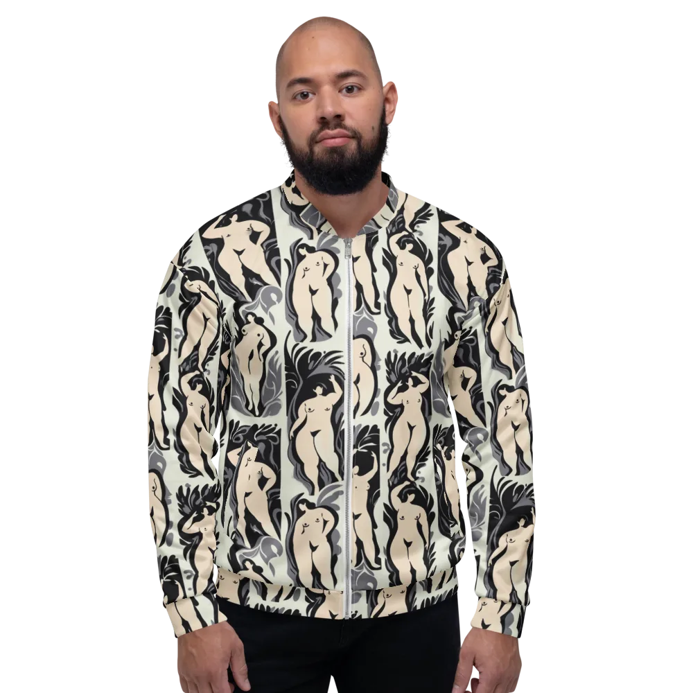 Ivory Figure Garden on Bomber Jacket — Front