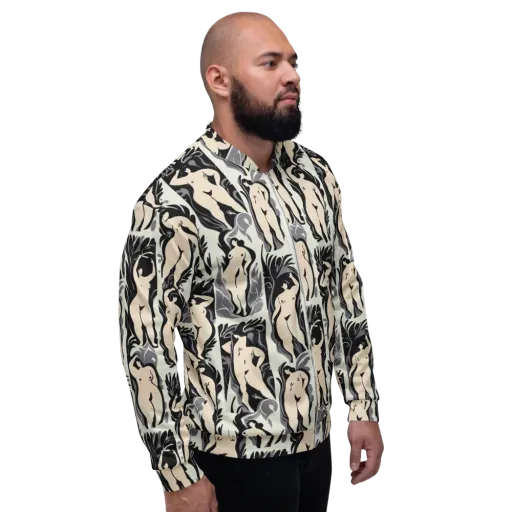 Ivory Figure Garden on a Bomber Jacket