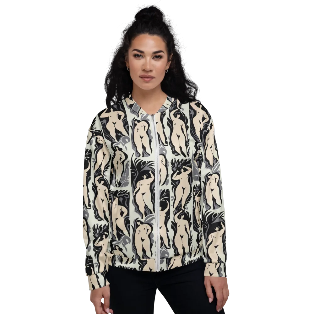Ivory Figure Garden on Bomber Jacket — Front
