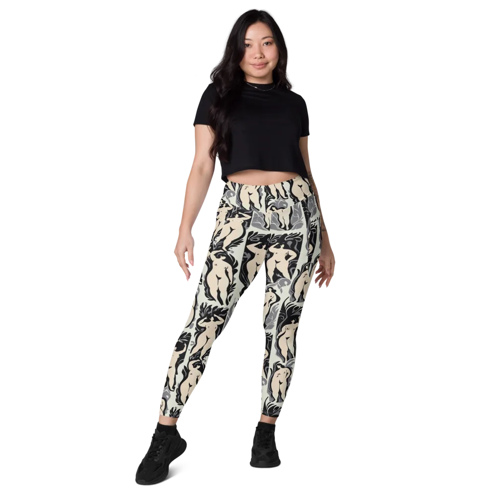 Ivory Figure Garden on Leggings with Pockets — Front