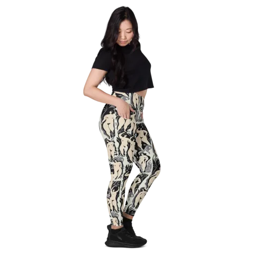 Ivory Figure Garden on a Leggings with Pockets