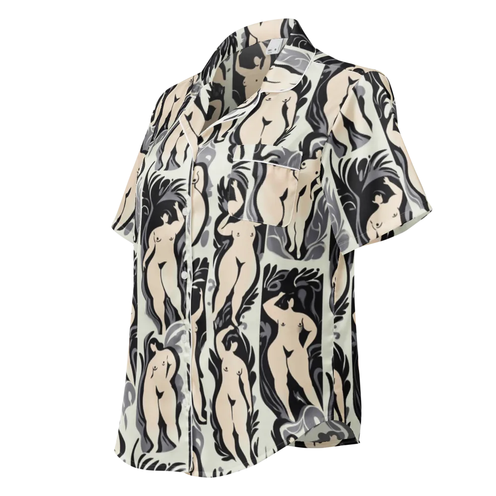Ivory Figure Garden on Women's Short Sleeve Pajama Top — Left Front