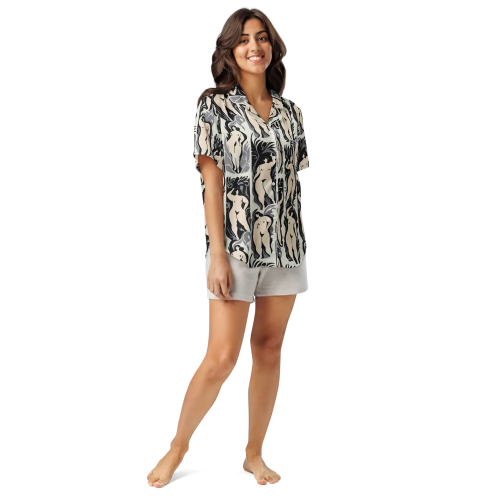 Ivory Figure Garden on Women's Short Sleeve Pajama Top — Front