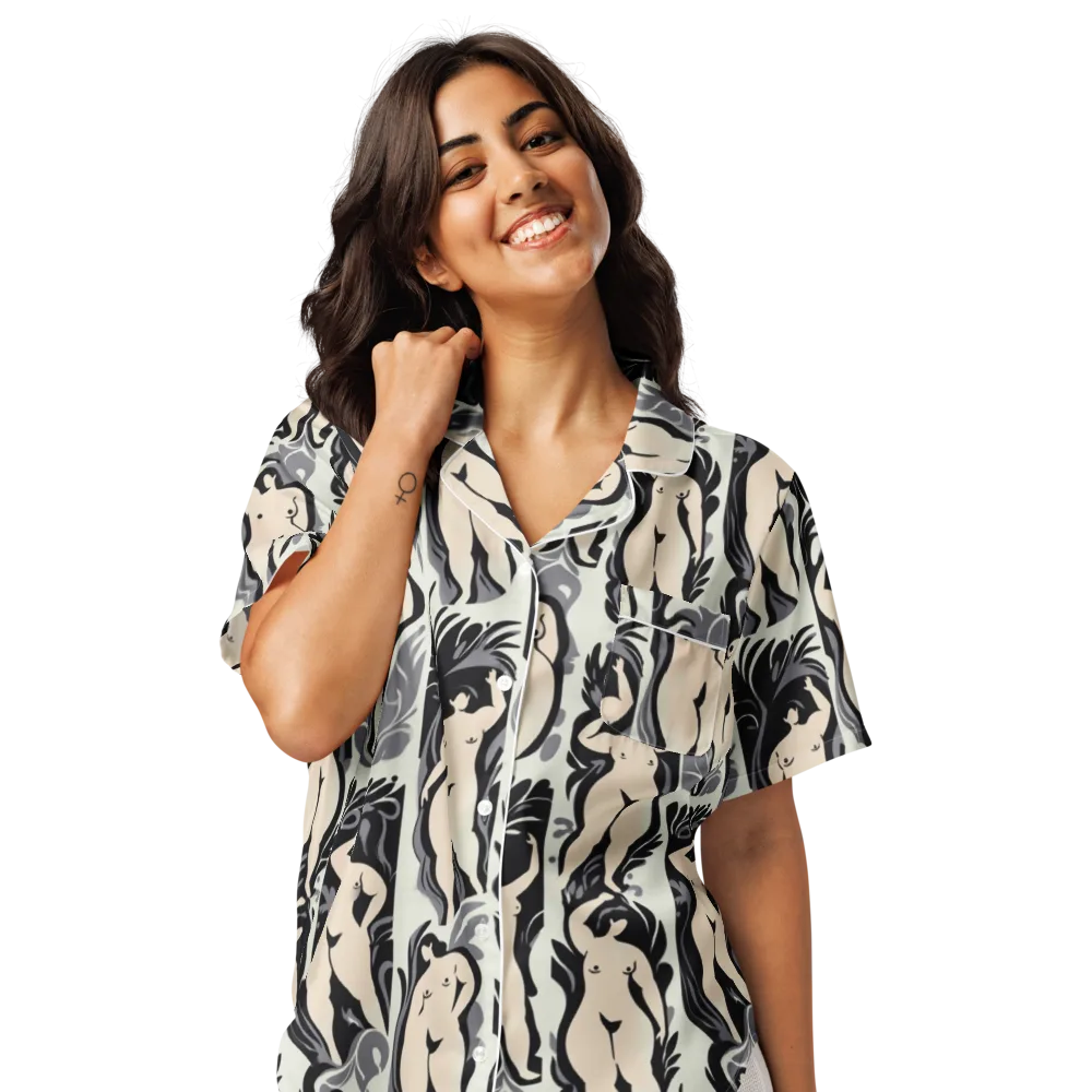 Ivory Figure Garden on Women's Short Sleeve Pajama Top — Front