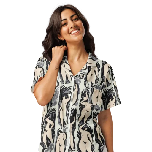 Ivory Figure Garden on a Women's Short Sleeve Pajama Top