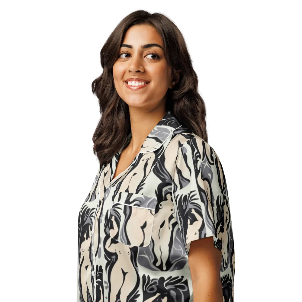 Ivory Figure Garden on Women's Short Sleeve Pajama Top — Left Front