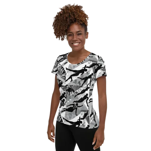 Deco Divers on a Women's Athletic T-Shirt