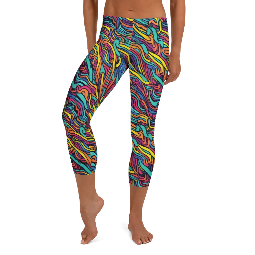 Turquoise Taffy Ribbons on Capri Leggings — Front