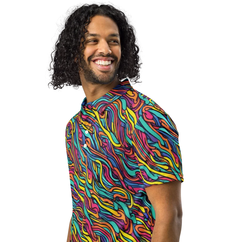 Turquoise Taffy Ribbons on Men's Slim Fit Polo Shirt — Left Front
