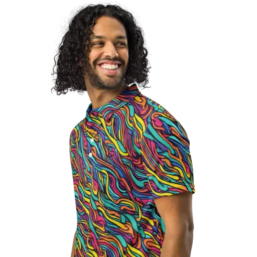 Turquoise Taffy Ribbons on a Men's Slim Fit Polo Shirt