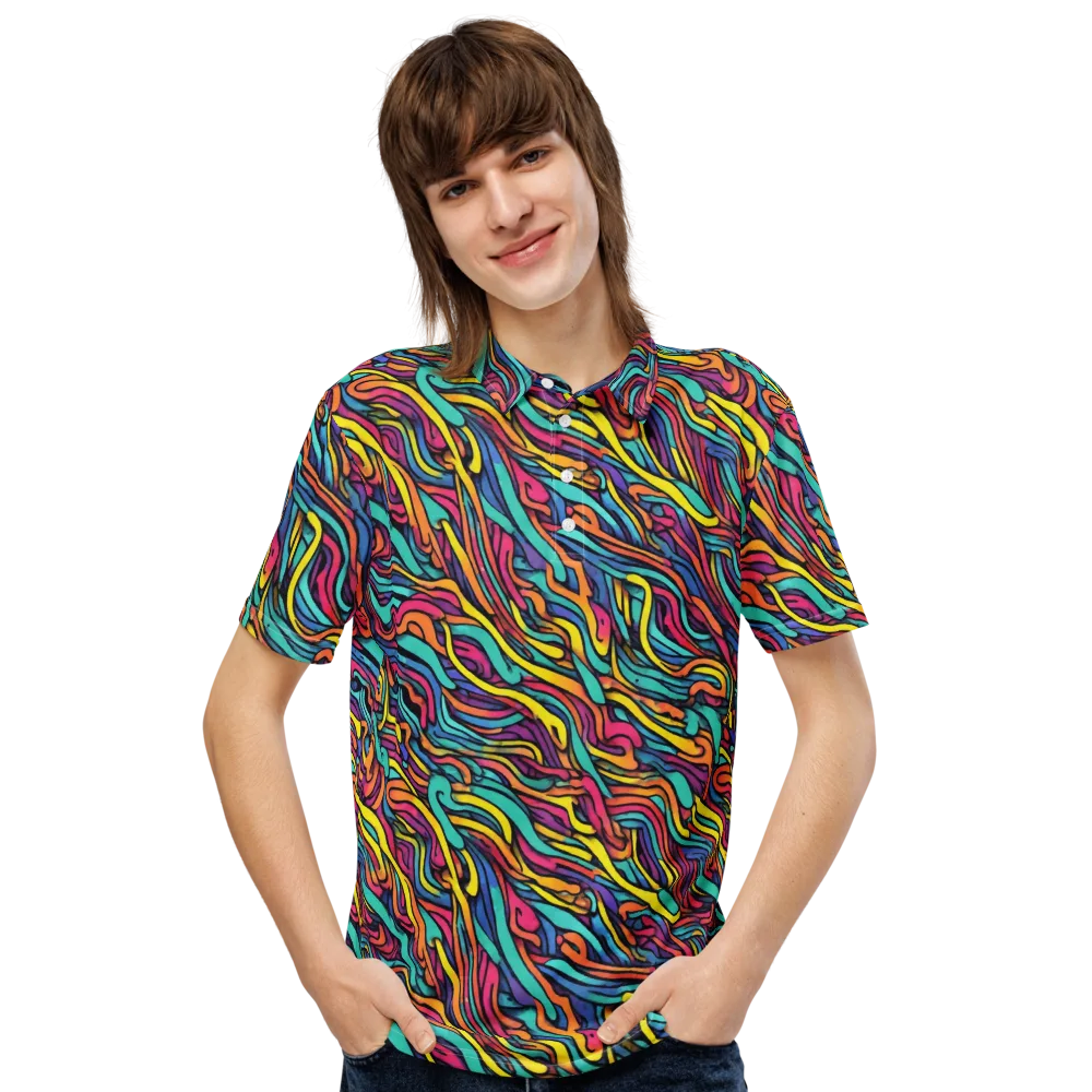 Turquoise Taffy Ribbons on Men's Slim Fit Polo Shirt — Front