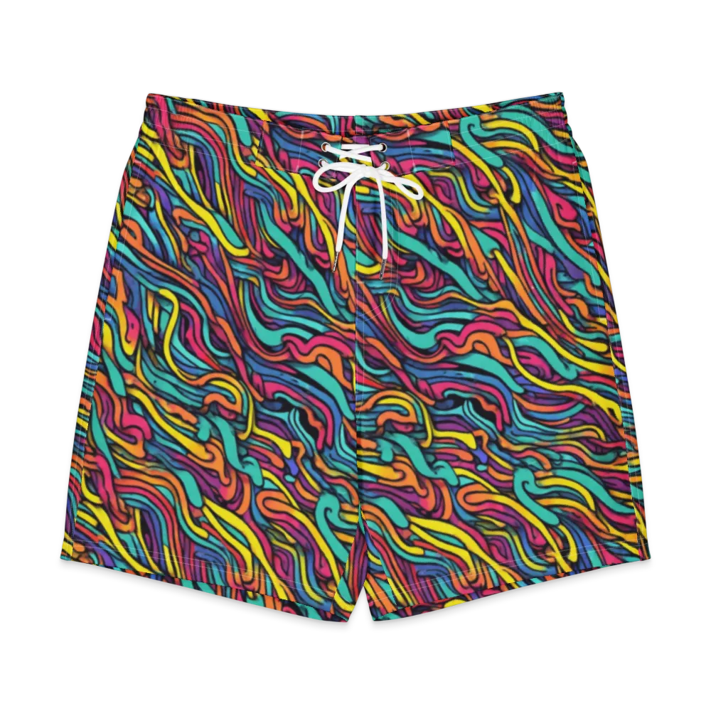 Turquoise Taffy Ribbons on Men's Board Shorts — Front