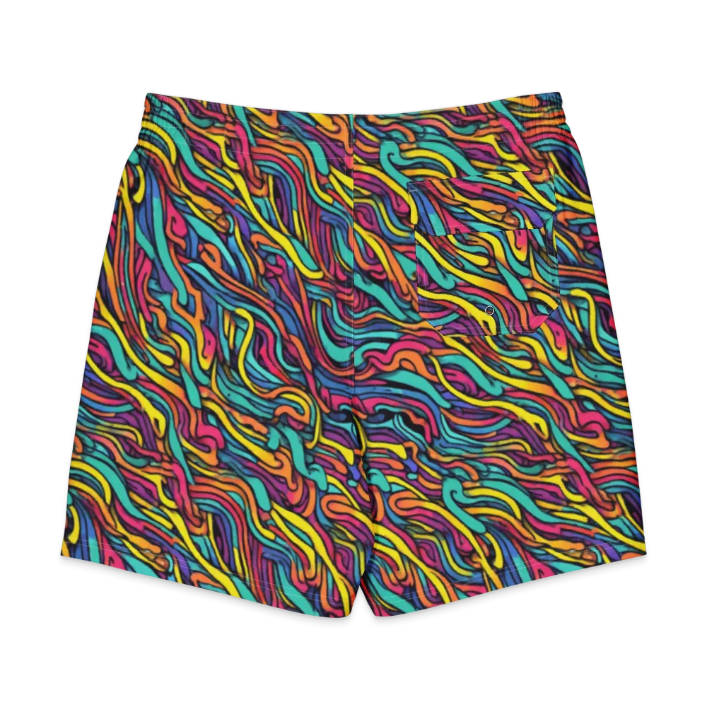 Turquoise Taffy Ribbons on Men's Board Shorts — Back