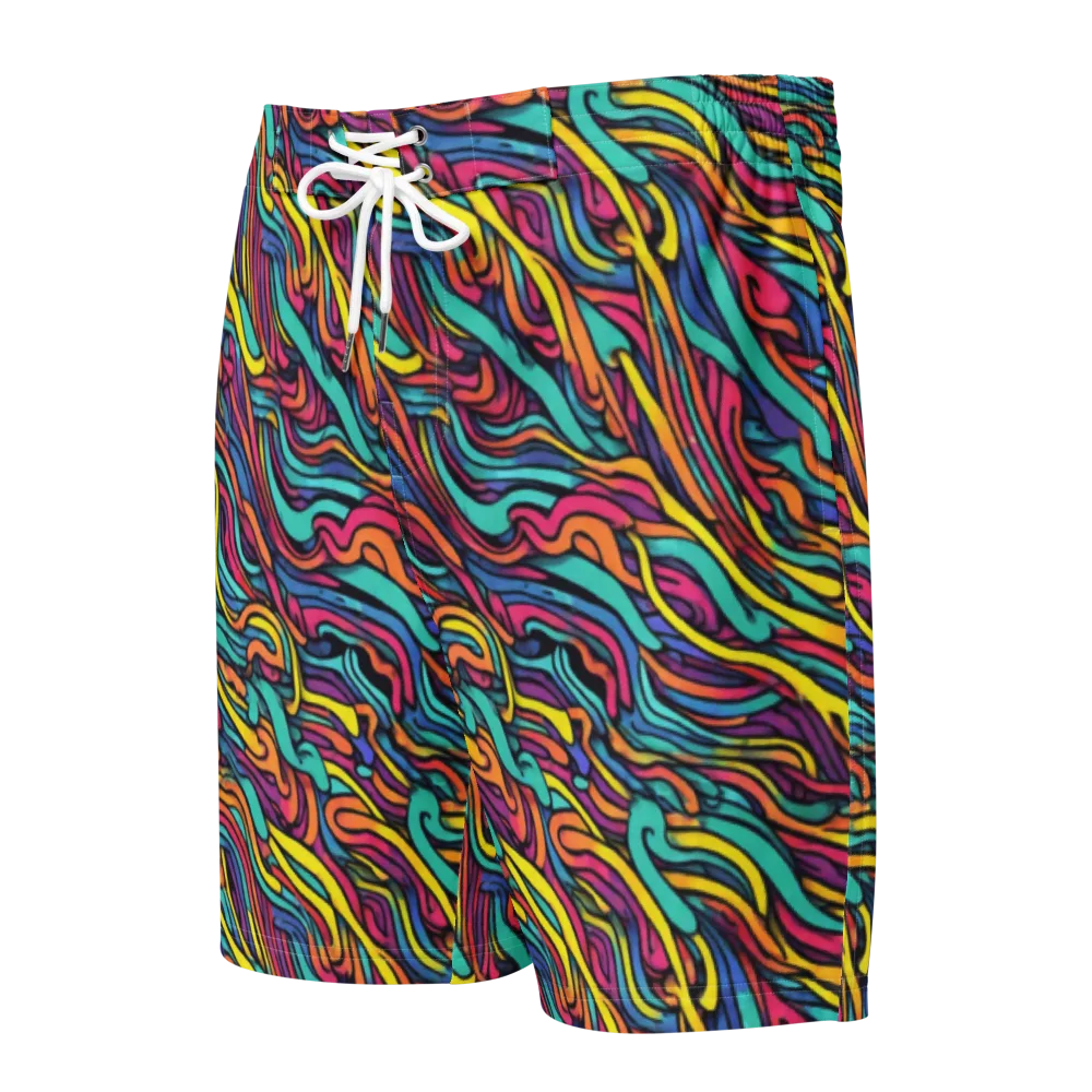 Turquoise Taffy Ribbons on Men's Board Shorts — Front