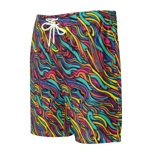 Turquoise Taffy Ribbons on a Men's Board Shorts