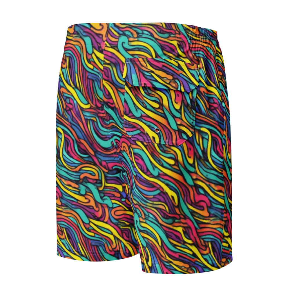 Turquoise Taffy Ribbons on Men's Board Shorts — Back