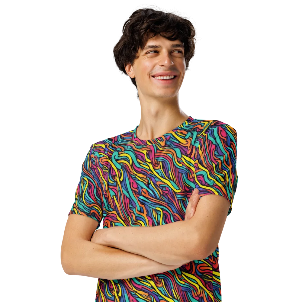 Turquoise Taffy Ribbons on Men's Crew Neck T-Shirt — Left Front